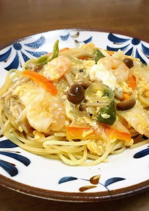 野菜たっぷり♪中華風卵餡掛けパスタ-レシピのメイン写真