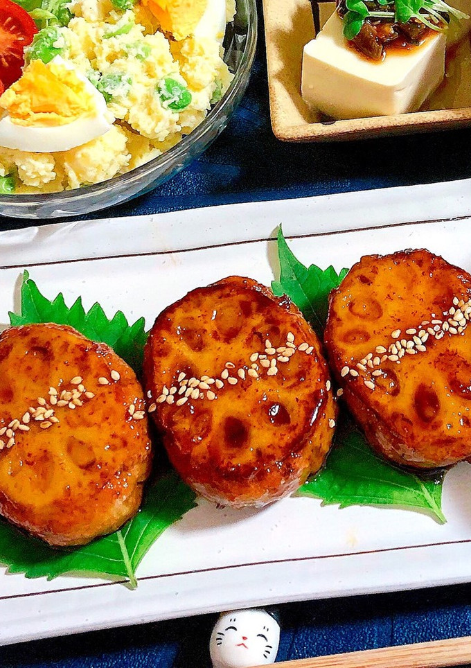 鶏つくね蓮根はさみ焼き-レシピのメイン写真