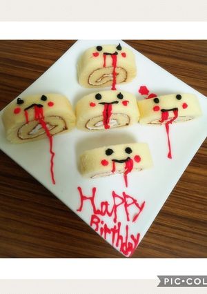 市販ロールケーキ！ハロウィンおばけケーキ-レシピのメイン写真