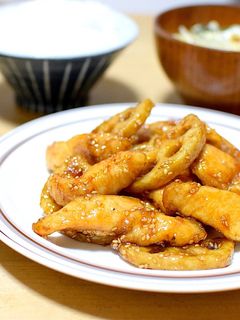 ささみと蓮根の照り照り♪(甘辛炒め)-レシピのメイン写真