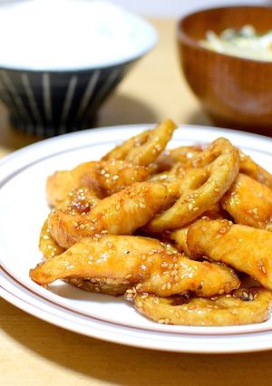 ささみと蓮根の照り照り♪（甘辛炒め）-レシピのメイン写真