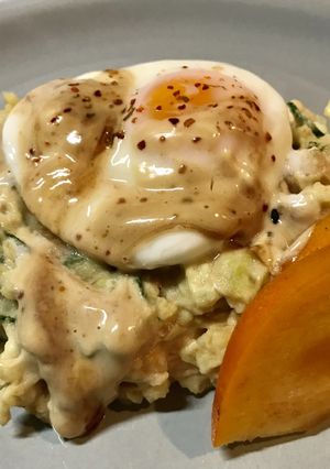 柿➕温玉ソース七味マヨネーズ味のポテサラ-レシピのメイン写真