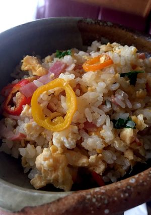 ハロウィンカラフル輪っかミニパプリカ炒飯-レシピのメイン写真