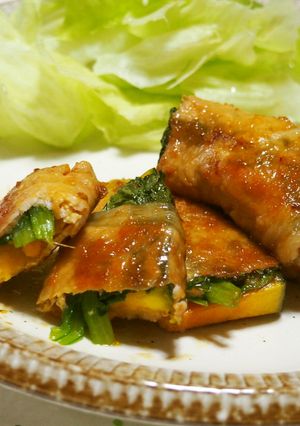 かぼちゃと小松菜の肉巻き♪甘く照り照り♪-レシピのメイン写真