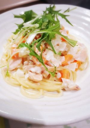 簡単♡鮭と水菜のクリームパスタ♡-レシピのメイン写真