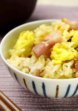 ベーコンと丸ごとさつまいもの炊込みご飯-レシピのメイン写真