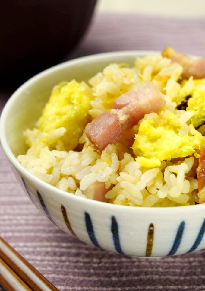 ベーコンと丸ごとさつまいもの炊込みご飯-レシピのメイン写真