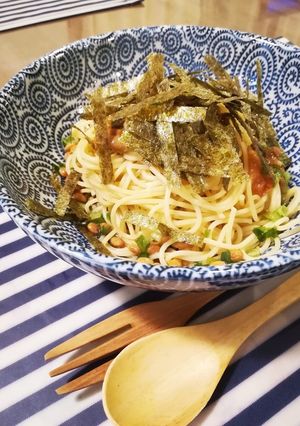 時短激うま！納豆梅シソパスタ（冷製にも）-レシピのメイン写真