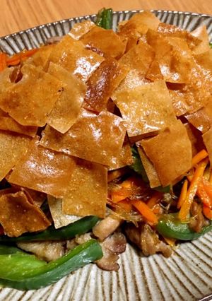 豚肉野菜炒めパリパリ皮のせ-レシピのメイン写真