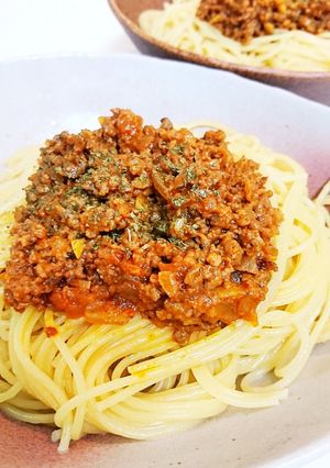 トマトジュースで作るミートパスタ-レシピのメイン写真