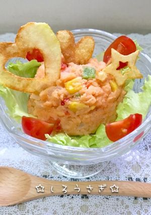 ピンクの明太ポテサラ♡ポテトチップ添え♬-レシピのメイン写真