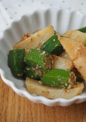 [簡単副菜！]オクラ・じゃが芋の胡麻和え-レシピのメイン写真