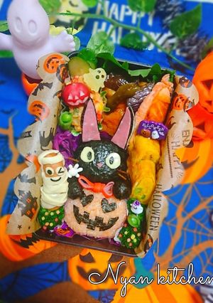『黒猫ジジとかぼちゃ』ハロウィン弁当★-レシピのメイン写真