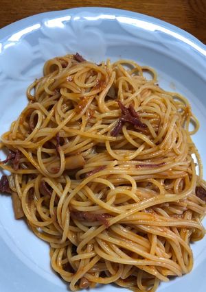 コンビーフとトマトソースのスパゲティ-レシピのメイン写真