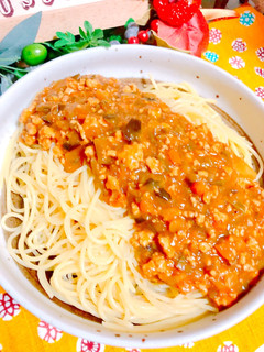 チキンキーマカレーのスパゲティ♪-レシピのメイン写真