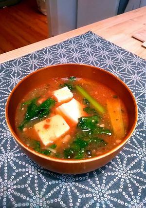 麻婆豆腐の素で♪ピリ辛おかずになる味噌汁-レシピのメイン写真