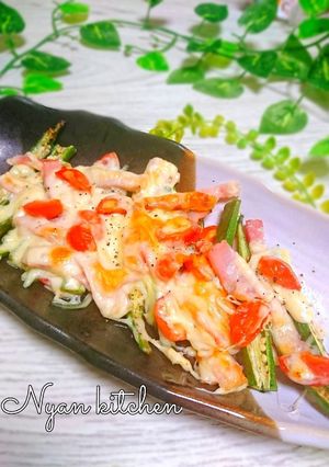オクラとトマトベーコンの和風チーズ焼き♡-レシピのメイン写真