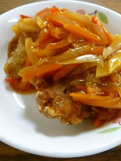 【学校給食】鶏の唐揚げ野菜あんかけ-レシピのメイン写真