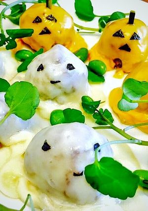 ハロウィンのおばけハンバーグ-レシピのメイン写真