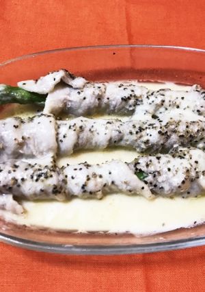電子レンジでアスパラ豚バラチーズ胡椒焼き-レシピのメイン写真