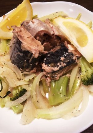 塩麹野菜炒めに鯖水煮をのっけました！-レシピのメイン写真