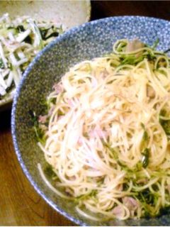 豆苗と豚肉の塩味スパゲティ-レシピのメイン写真