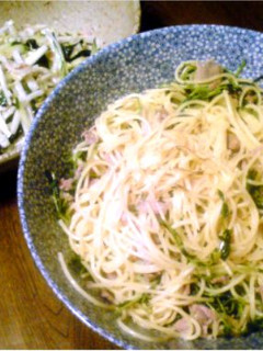 豆苗と豚肉の塩味スパゲティ-レシピのメイン写真
