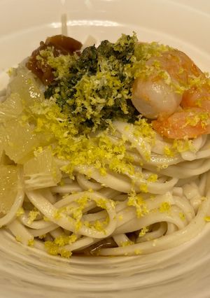 🦐創作！エビと大葉のジェノベーゼうどん-レシピのメイン写真