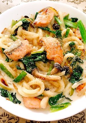 鮭とキノコのクリームうどん-レシピのメイン写真