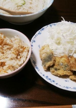 あじフライ、ホタテの炊き込みご飯、春雨-レシピのメイン写真