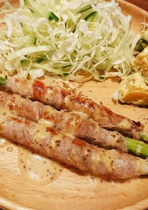 アスパラの肉巻き粒マスタードソースかけ-レシピのメイン写真