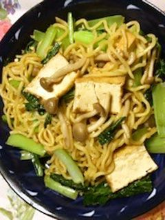 きのこと小松菜と厚揚げの焼きそば 醤油味-レシピのメイン写真
