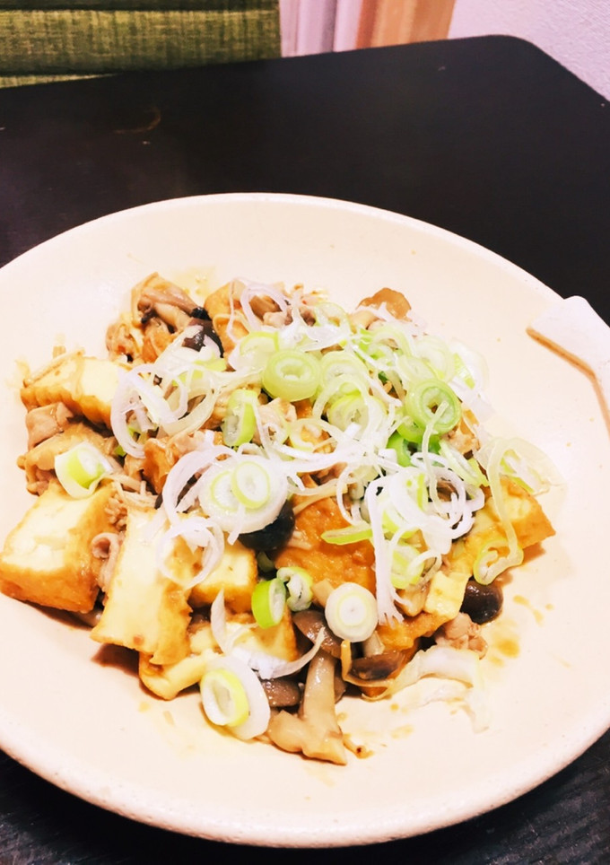 厚揚げ豚肉キノコの旨辛味噌炒め-レシピのメイン写真