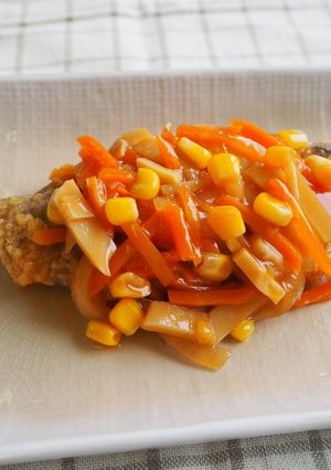白身魚の野菜あんかけ★神戸学校給食-レシピのメイン写真