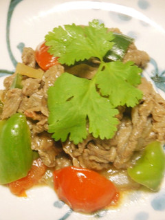 牛肉ピリ辛炒めパクチー添え フライパンで-レシピのメイン写真