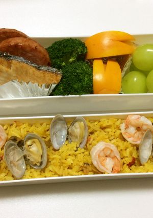 ㉝ アサリの殻付き、パエリア弁当♡-レシピのメイン写真
