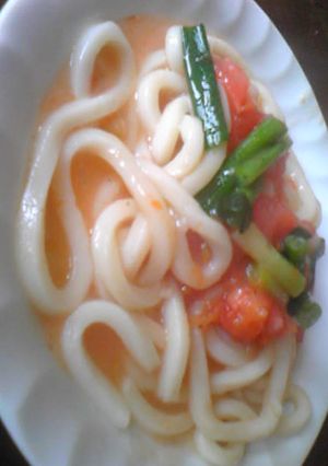 ポテトとトマトの葱うどんパスタ-レシピのメイン写真