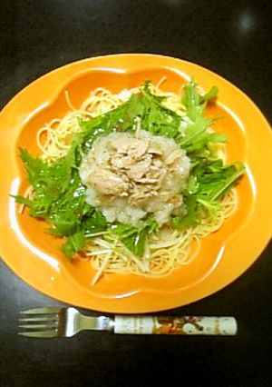 ツナと水菜の梅ドレッシングパスタ♪-レシピのメイン写真