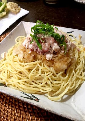 ささみ梅肉和えおろしポン酢ペペロンチーノ-レシピのメイン写真