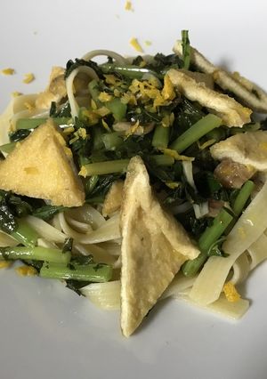 ゆずの香り油揚と大根菜のフェットチーネ-レシピのメイン写真