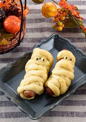 ハロウィンパーティに！ミイラソーセージ-レシピのメイン写真