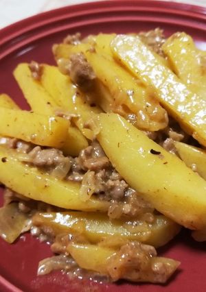 じゃがいもとひき肉のｵｲｽﾀｰﾏﾖ炒め-レシピのメイン写真