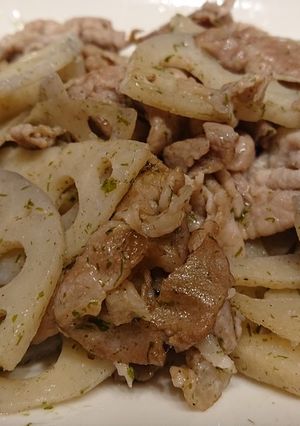 レンコンと豚肉のり塩炒め-レシピのメイン写真