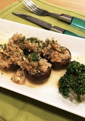 主菜のカニ身乗せマッシュルーム-レシピのメイン写真