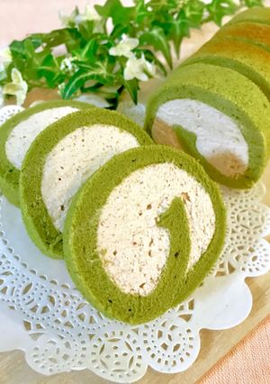 ふんわり抹茶ロールケーキ☆マロンクリーム-レシピのメイン写真