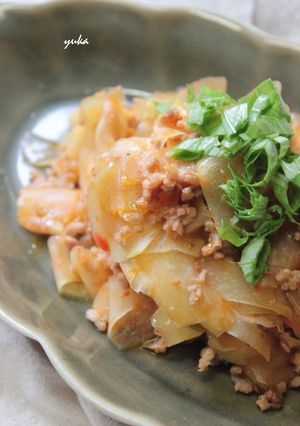 青パパイヤで辛いひき肉炒め-レシピのメイン写真