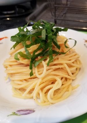 和風明太子パスタ。大葉のせ-レシピのメイン写真