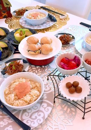 明太茶漬け もなかの皮に薬味入り　朝食-レシピのメイン写真