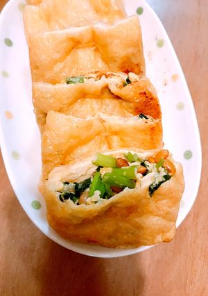 納豆小松菜卵チーズの油揚げ包み焼き-レシピのメイン写真
