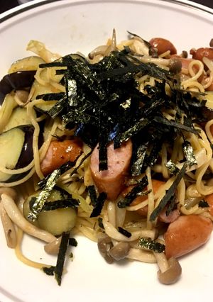 糖質0麺でペペロンチーノ醤油味（具沢山）-レシピのメイン写真